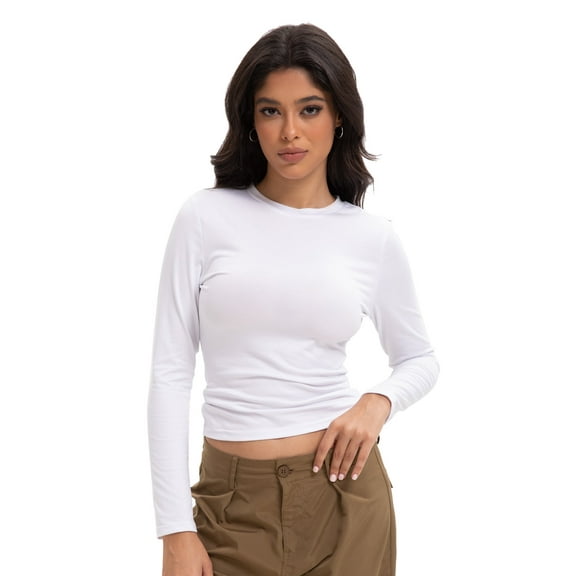 Womens Long Sleeve Shirts Basic Crop Tops Going Out Fall Fashion Underscrubs Layer Slim Fit Tops