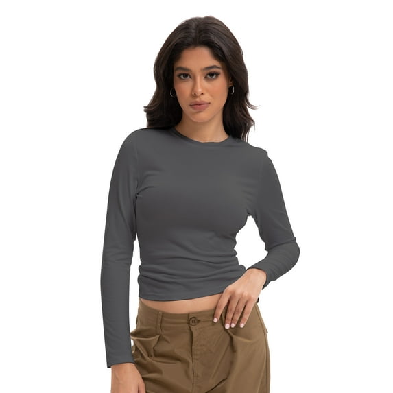 Womens Long Sleeve Shirts Basic Crop Tops Going Out Fall Fashion Underscrubs Layer Slim Fit Tops