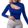 thumbnail image 1 of Womens Long Sleeve Shirts Basic Crop Tops Tight Slim Fit Crewneck Cutout T-Shirt Sexy Y2K Clothes, 1 of 3