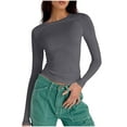thumbnail image 1 of Womens Long Sleeve Shirts Basic Crop Tops Tight Slim Fit Undershirts Stretchy Ribbed Layer Tee Crew Neck Pullover Teen Girls Fall Winter Y2k Clothes 2024, 1 of 5