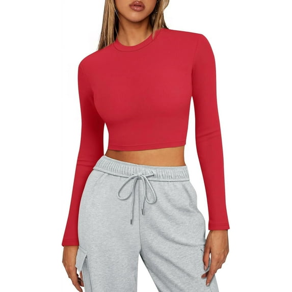 Womens Long Sleeve Shirts Basic Ribbed Slim Fitted Tops Casual Fall Fashion Teen Girl Clothes