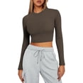 thumbnail image 1 of Womens Long Sleeve Shirts Basic Ribbed Slim Fitted Tops Casual Fall Fashion Teen Girl Clothes, 1 of 3