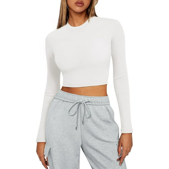 Womens Long Sleeve Shirts Basic Ribbed Slim Fitted Tops Casual Fall Fashion Teen Girl Clothes