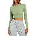 thumbnail image 1 of Womens Long Sleeve Shirts Basic Ribbed Slim Fitted Tops Casual Fall Fashion Teen Girl Clothes, 1 of 3