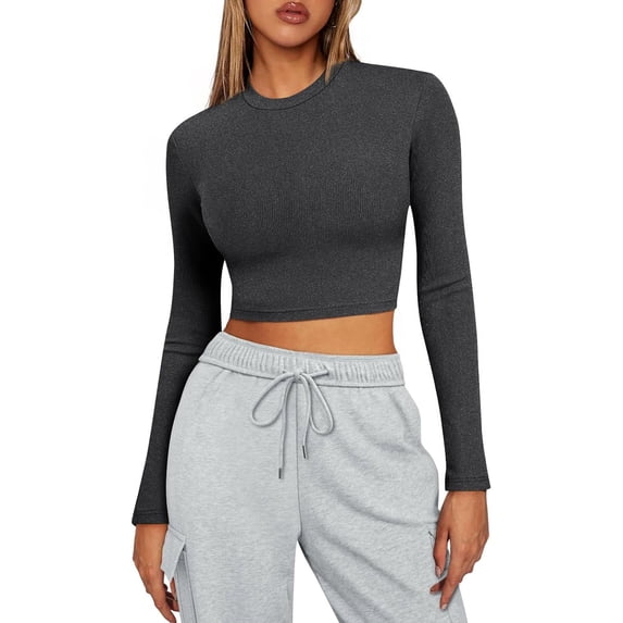 Womens Long Sleeve Shirts Basic Ribbed Slim Fitted Tops Casual Fall Fashion Teen Girl Clothes