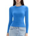 thumbnail image 1 of Womens Long Sleeve Shirts Basic Slim Fit Crop Tops Blue XS, 1 of 3