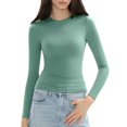thumbnail image 1 of Womens Long Sleeve Shirts Basic Slim Fit Crop Tops Green S, 1 of 3