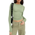 thumbnail image 1 of Womens Long Sleeve Shirts Basic Spring Crop Tops Fall Fashion Layering Slim Fitted Tops, 1 of 3