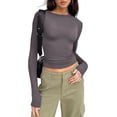 thumbnail image 1 of Womens Long Sleeve Shirts Basic Spring Crop Tops Fall Fashion Layering Slim Fitted Tops, 1 of 3