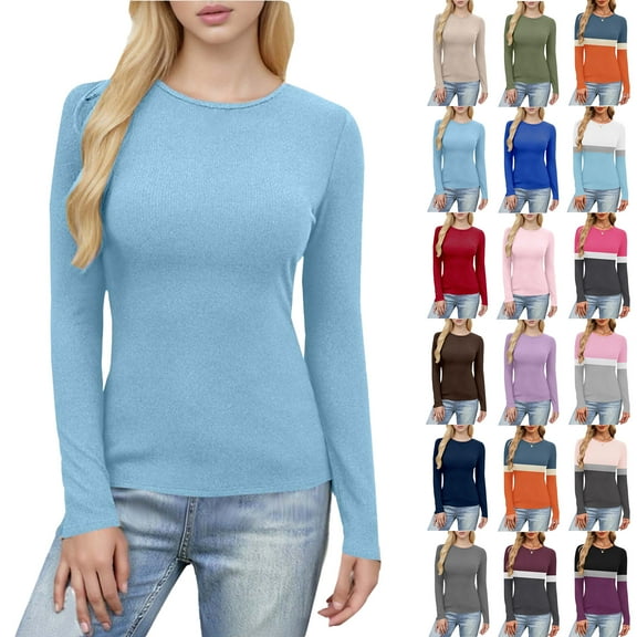 Womens Long Sleeve Shirts Basic Tee Fall Trendy Spring Top Business Casual Beach Vacation Workout 2025 Fashion
