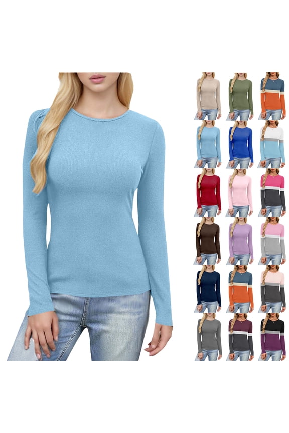 Womens Long Sleeve Shirts Basic Tee Fall Trendy Spring Top Business Casual Beach Vacation Workout 2025 Fashion