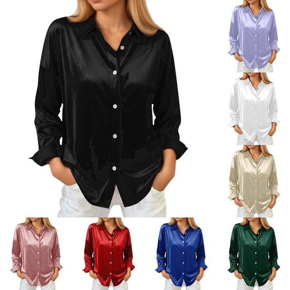 Womens Long Sleeve Shirts Business Button Down Solid Color Spring Tops Lapel Collared Dressy Casual Fashion Work Blouses