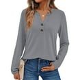 thumbnail image 1 of Womens Long Sleeve Shirts Business Casual Outfits Dressy Tops Blouses Henley V Neck Fall Clothes Gray XL, 1 of 5