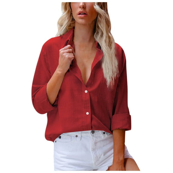 Womens Long Sleeve Shirts Button Up Casual Pockets Turn Down Neck Cardigan Long Sleeve Loose Fashion T Shirt Blouse Button Tops