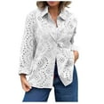 thumbnail image 1 of Womens Long Sleeve Shirts Button Up Plus Size Polka and Linen Buttoned Round Neck Loose and Comfortable Long Sleeved Top, 1 of 7