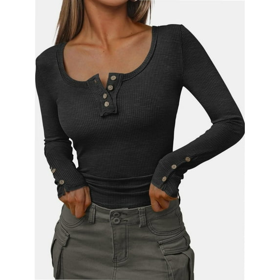 Womens Long Sleeve Shirts Casual Fall Fashion Clothes Tops Basic Ribbed Knit T Shirts