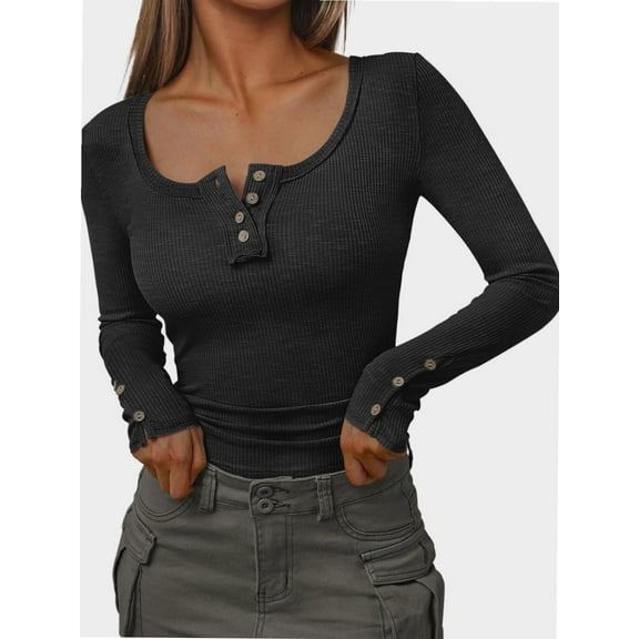Womens Long Sleeve Shirts Casual Fall Fashion Clothes Tops Basic Ribbed Knit T Shirts