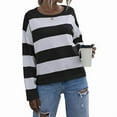 thumbnail image 1 of Womens Long Sleeve Shirts Casual Loose Fit Striped Tops Knit Pullover Sweaters Black S, 1 of 9