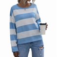 thumbnail image 1 of Womens Long Sleeve Shirts Casual Loose Fit Striped Tops Knit Pullover Sweaters Blue L, 1 of 9