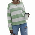 thumbnail image 1 of Womens Long Sleeve Shirts Casual Loose Fit Striped Tops Knit Pullover Sweaters Green XL, 1 of 9
