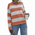 thumbnail image 1 of Womens Long Sleeve Shirts Casual Loose Fit Striped Tops Knit Pullover Sweaters Orange Red L, 1 of 9