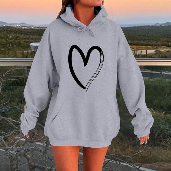 Womens Long Sleeve Shirts Casual New Women's Fashion Casual Ladies Printed Long Sleeve Tops Blouse Hooded Sweatshirts Style B-40 Gray L
