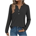 thumbnail image 1 of Womens Long Sleeve Shirts Casual V-Neck Button Blouses Tops Solid Color Lightweight Basic Loose Pullover Fall Winter Sweatshirts 2025 Clothes, 1 of 6