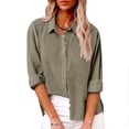 thumbnail image 1 of Womens Long Sleeve Shirts Plus Size S-5X Cotton Linen Button Up Collar Blouses Trendy Solid High Low Split-Hem Casual Business Work Tops, 1 of 8