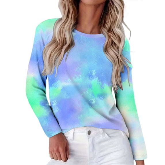 Womens Long Sleeve Shirts Comfy Printed Basic Crew Neck Long Sleeve Tees Blouse Tops