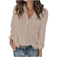 thumbnail image 1 of Womens Long Sleeve Shirts Cotton New Womens Long Sleeve Collared Shirts Solid Color Button down Blouses Fall Casual Dressy Tops with Pocket Khaki S, 1 of 8