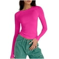 thumbnail image 1 of Womens Long Sleeve Shirts Crew Neck Basic Tees Tight Fitted Casual Slim Crop Tops Going Out Stretchy Blouse for Fall Winter, 1 of 4