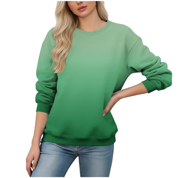 Womens Long Sleeve Shirts Crew Neck Gradient Hoodless Sweatshirt Fashion Cute Casual Loose Pullover Spring Fall Tops