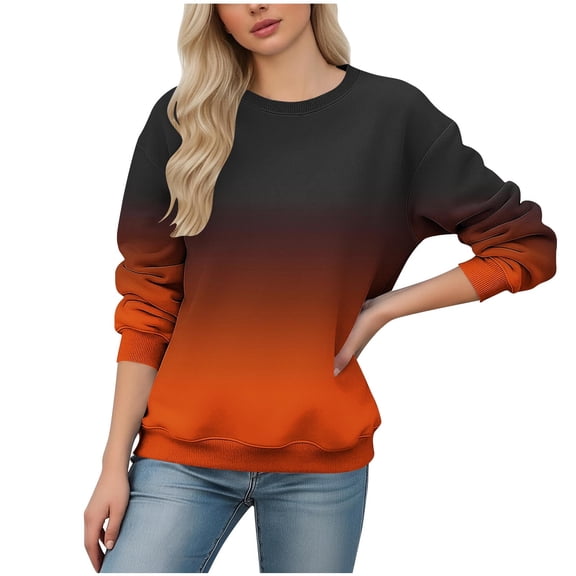 Womens Long Sleeve Shirts Crew Neck Gradient Hoodless Sweatshirt Fashion Cute Casual Loose Pullover Spring Fall Tops