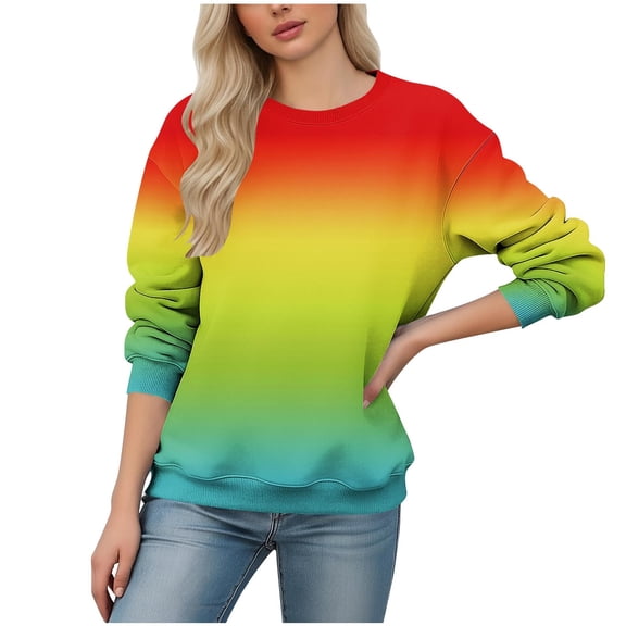 Womens Long Sleeve Shirts Crew Neck Gradient Hoodless Sweatshirt Fashion Cute Casual Loose Pullover Spring Fall Tops