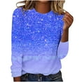 thumbnail image 1 of Womens Long Sleeve Shirts Crew Neck Sparkly Printing Pullover Fashion Cute Casual Loose Dressy Tops Holiday Party Spring Fall Outfits, 1 of 5