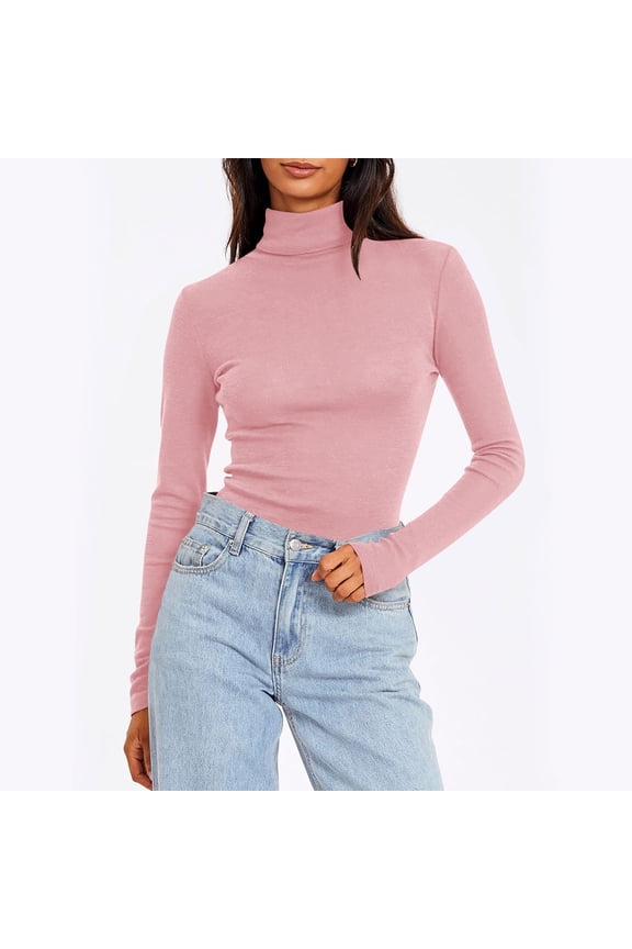Womens Long Sleeve Shirts Crew Neck Stretchy Fitted Ribbed Tops Basic Base Layer Soft Thermal Undershirts Tee Pink XXXXXL