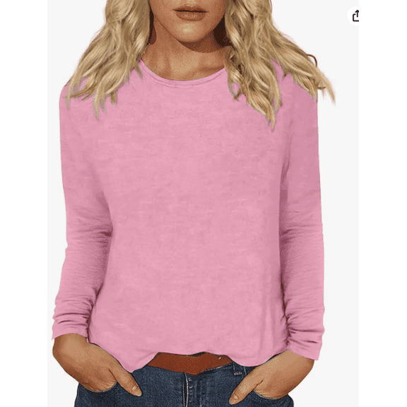 Womens Long Sleeve Shirts Crew Neck Tops Solid Color Casual spring Fall Tops Trendy Loose Fit Lightweight Girls Outfits Clothes