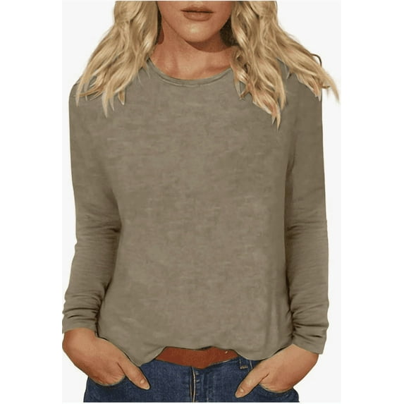 Womens Long Sleeve Shirts Crew Neck Tops Solid Color Casual spring Fall Tops Trendy Loose Fit Lightweight Girls Outfits Clothes
