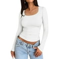 thumbnail image 1 of Womens Long Sleeve Shirts Crop Tops Basic Double Layering Tight Slim Fit T Shirts Winter Clothes 2024, 1 of 4