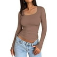 thumbnail image 1 of Womens Long Sleeve Shirts Crop Tops Basic Double Layering Tight Slim Fit T Shirts Winter Clothes 2024, 1 of 4