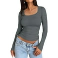 thumbnail image 1 of Womens Long Sleeve Shirts Crop Tops Basic Double Layering Tight Slim Fit T Shirts Winter Clothes 2024, 1 of 4