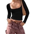 thumbnail image 1 of Womens Long Sleeve Shirts Crop Tops Fall Fashion 2025 Square Neck Going Out Basics Tees Y2k Clothes Black S, 1 of 5