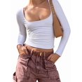 thumbnail image 1 of Womens Long Sleeve Shirts Crop Tops Fall Fashion 2025 Square Neck Going Out Basics Tees Y2k Clothes White M, 1 of 5