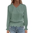 thumbnail image 1 of Womens Long Sleeve Shirts, Eyelet Tops for Women Fall Casual Vintage Solid Color Basic V Neck T Shirts S-2XL, 1 of 7