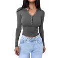 thumbnail image 1 of Womens Long Sleeve Shirts Fall Clothes Henley Tops Business Casual Ribbed Blouses Fashion Trendy Outfits Dark Gray XL, 1 of 8