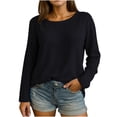 thumbnail image 1 of Womens Long Sleeve Shirts, Fall Clothes for Women Fashion Loose Fit Solid Color Crewneck Tees Basic T-Shirts S-3XL, 1 of 3