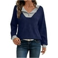 thumbnail image 1 of Womens Long Sleeve Shirts Fall Fashion 2026 Patchwork Button Up V Neck Sweatshirt Casual Pullover Tops (XL, Navy), 1 of 6