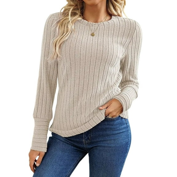 Womens Long Sleeve Shirts Fall Fashion Tops Crewneck Dressy Sweaters Tunic Winter Clothes Casual Outfits Apricot Color L
