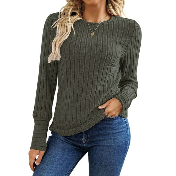 Womens Long Sleeve Shirts Fall Fashion Tops Crewneck Dressy Sweaters Tunic Winter Clothes Casual Outfits Army Green S
