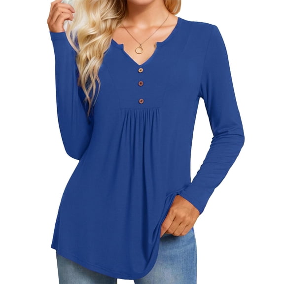 Womens Long Sleeve Shirts Fall Tunic Top V-neck T-Shirt Button Up Dressy Casual Blouse